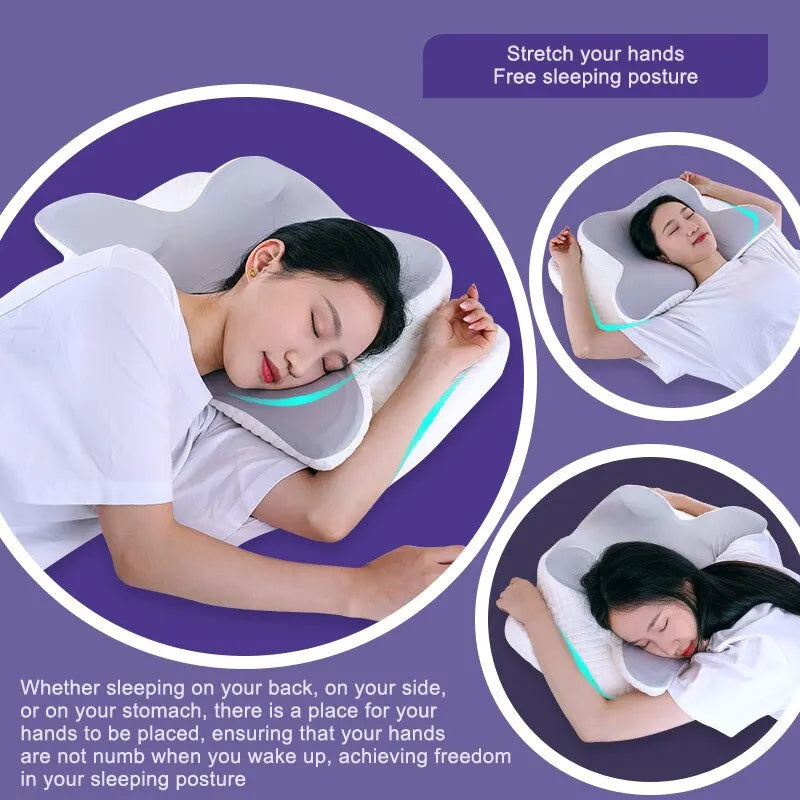 NNEOBA Butterfly Memory Foam Pillow Neck Support Grey