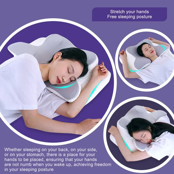 NNEOBA Butterfly Memory Foam Pillow Neck Support Grey